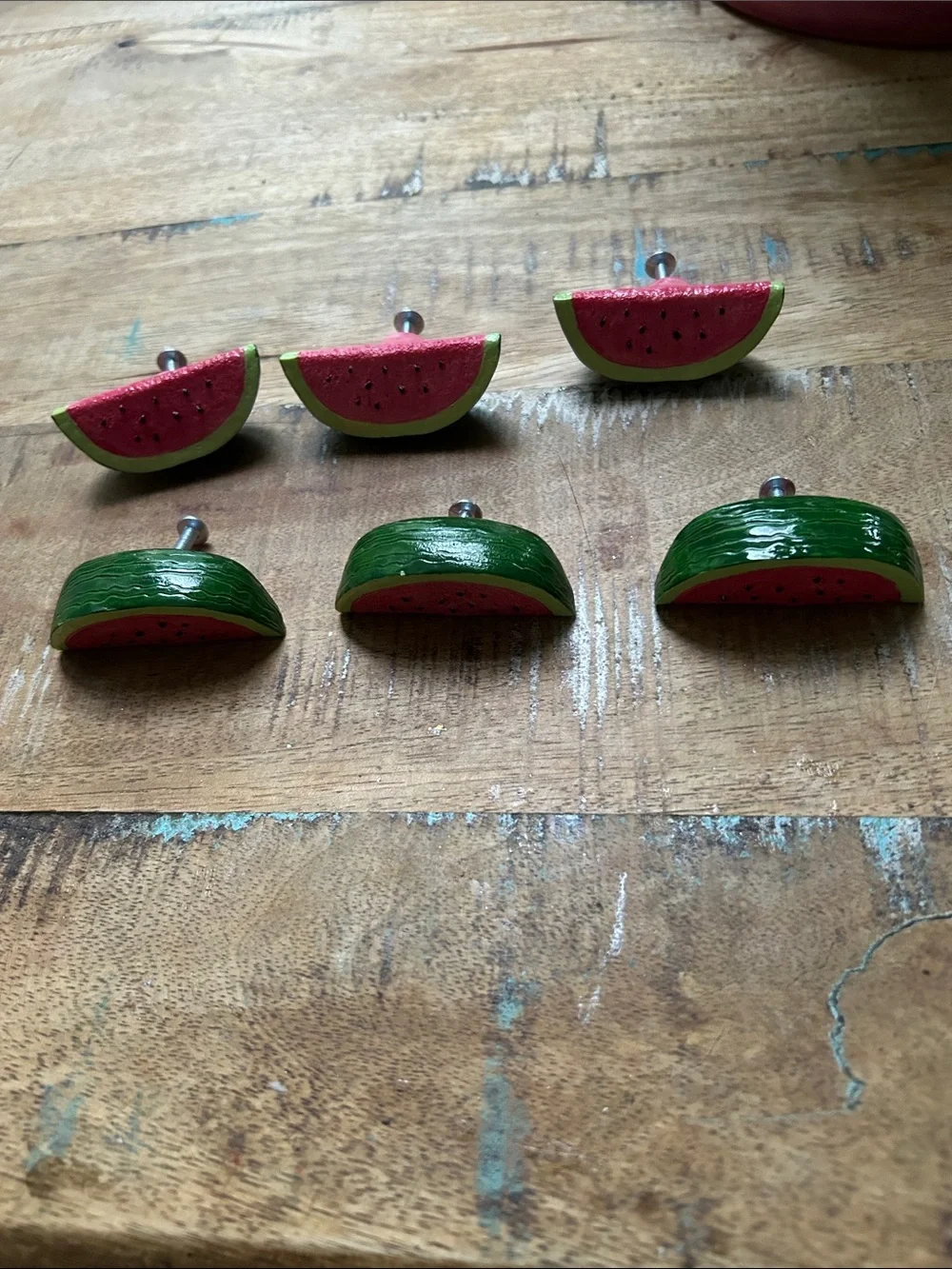 6 Watermelon Slice Cabinet Knob — Red and Green Decorative Drawer Pull NWOT